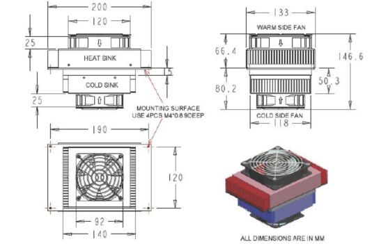 WFF-60W-12-C Thermoelectric Cooler Assembly-- Air to Air